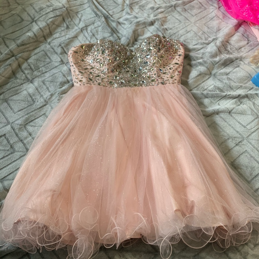 Blush strapless prom or evening dress